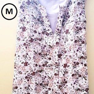 NWT - RICKI'S MIXED MEDIA floral Summer sleeveless HENLEY TOP With Short Ruffles